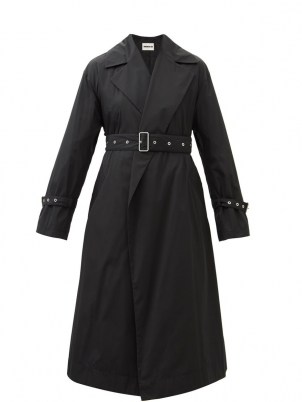 JIL SANDER Belted black taffeta trench coat | womens designer coats - flipped