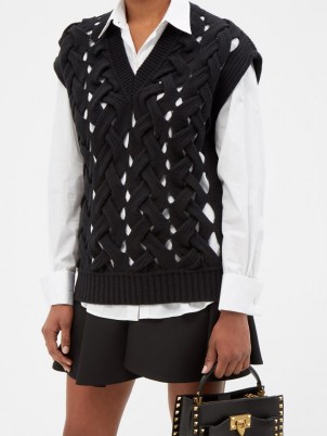 VALENTINO Braided-effect wool-blend sweater – chic cut out sweater vests - flipped