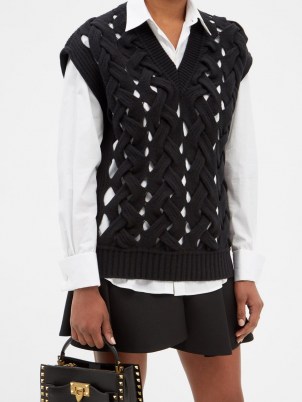 VALENTINO Braided-effect wool-blend sweater – chic cut out sweater vests
