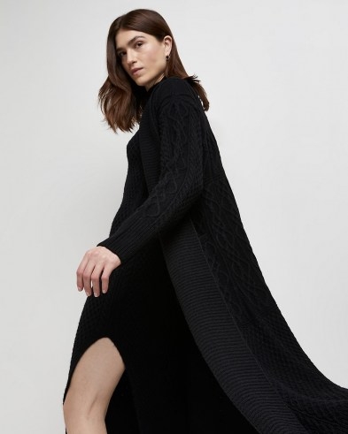 River Island Black cable knit longline cardigan | womens long open front cardigans - flipped