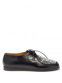 LOEWE Crystal-embellished black leather Derby shoes