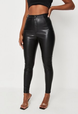 MISSGUIDED black faux leather slim leg biker trousers – glamorous skinnies