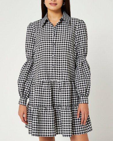 River Island Black gingham tiered mini dress | checked puff sleeve dresses - flipped