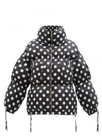 DOLCE & GABBANA High-neck polka-dot satin down jacket / black and white spot print padded winter jackets / womens puffy outerwear