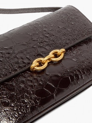 SAINT LAURENT Maillon crocodile-effect black leather shoulder bag | luxe croc embossed bags | chic designer handbags