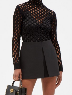 VALENTINO Black mesh high-neck sweater – designer cut out sweaters – on trend knitwear - flipped