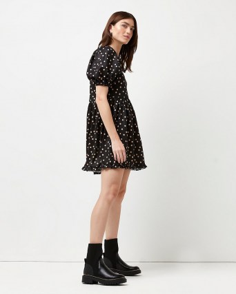 River Island Black polka dot mini dress | cute puff sleeve ruffle hem dresses | spot print fashion - flipped