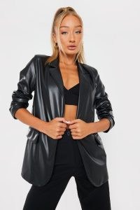 IN THE STYLE BLACK PU BLAZER – faux leather blazers – womens fashionable jackets