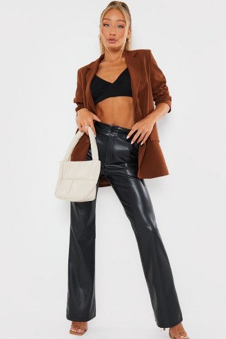 IN THE STYLE BLACK PU STRAIGHT LEG TROUSERS – faux leather pants - flipped
