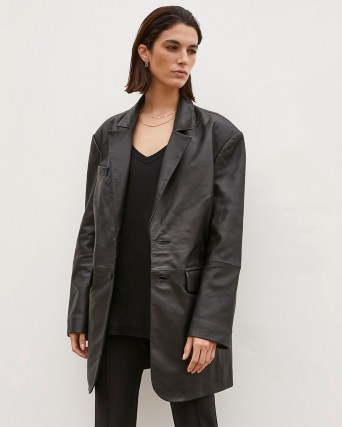 RIVER ISLAND Black RI Studio Leather Oversized Blazer ~ womens longline blazers - flipped