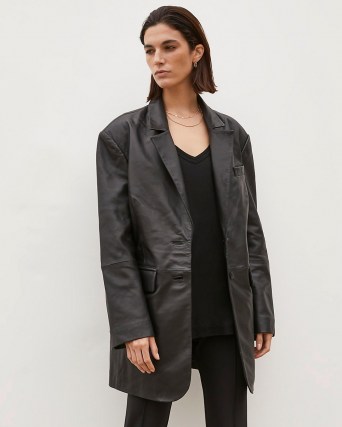 RIVER ISLAND Black RI Studio Leather Oversized Blazer ~ womens longline blazers