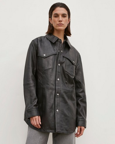 RIVER ISLAND Black RI Studio Leather Shacket ~ womens luxe oversized fit shackets ~ women’s shirt jackets - flipped