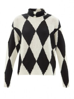 VALENTINO Roll-neck diamond wool and cashmere sweater – womens chic patterned high neck sweaters – women’s monochrome designer jumpers - flipped