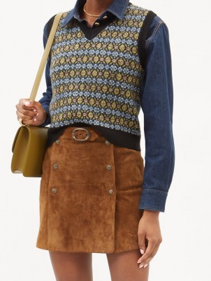 SAINT LAURENT Sleeveless geometric-jacquard wool sweater – womens knitted vest tops – retro patterned vests – women’s designer tanks – vintage style tank tops