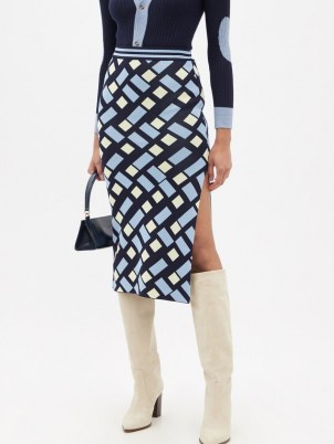 DODO BAR OR Brian side-slit geometric-jacquard midi skirt – patterned split hem skirts - flipped