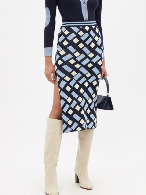 DODO BAR OR Brian side-slit geometric-jacquard midi skirt – patterned split hem skirts