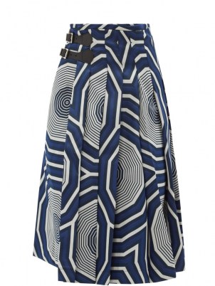 CHARLES JEFFREY LOVERBOY Hak geometric-jacquard kilt skirt – bold blue geo print buckle fasten skirts
