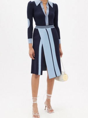 DODO BAR OR Jackson navy asymmetric-slit skirt | blue-tonal thigh high front split skirts | wrap style fashion - flipped
