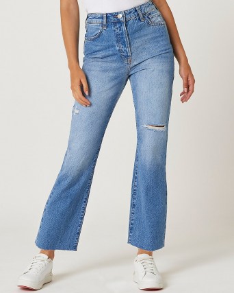 River Island Blue ripped high waisted flared jeans - flipped