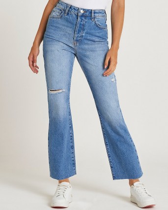 River Island Blue ripped high waisted flared jeans