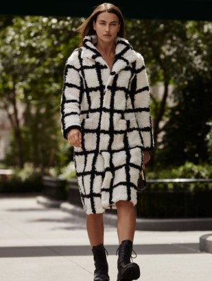 REFORMATION Bromley Coat Black White / womens check print textured coats / winter outerwear - flipped