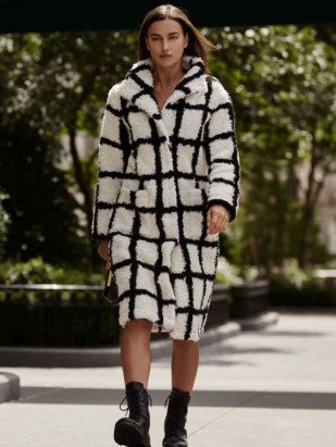 REFORMATION Bromley Coat Black White / womens check print textured coats / winter outerwear