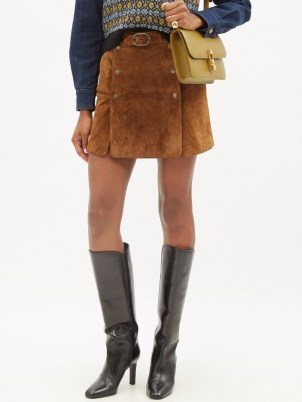 SAINT LAURENT Buckled brown suede mini skirt | womens 70s style vintage skirts | women’s retro designer fashion - flipped