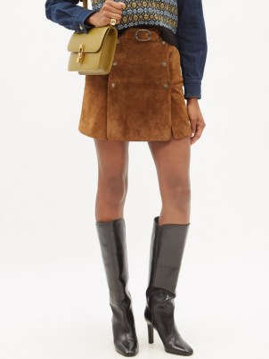 SAINT LAURENT Buckled brown suede mini skirt | womens 70s style vintage skirts | women’s retro designer fashion