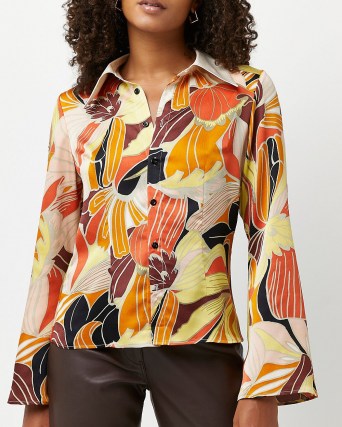 River Island Brown floral shirt | womens 70s vintage style shirts | women’s retro fashion - flipped
