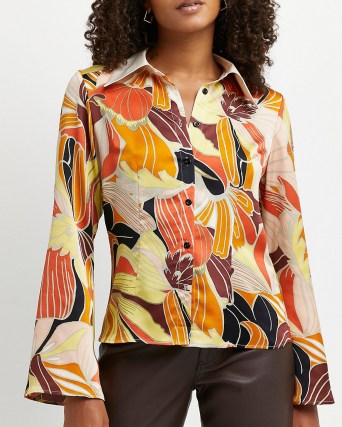 River Island Brown floral shirt | womens 70s vintage style shirts | women’s retro fashion