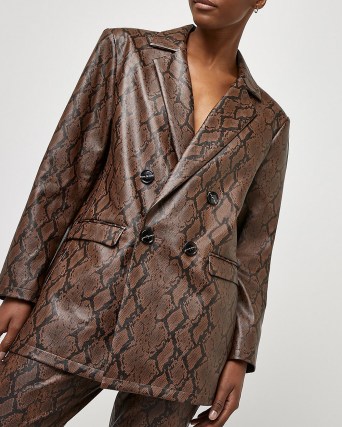 RIVER ISLAND Brown snake print oversized blazer ~ printed blazers ~ glamorous jackets - flipped