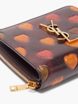 SAINT LAURENT YSL-plaque heart-embossed leather wallet ~ womens designer wallets ~ hearts on women’s accessories
