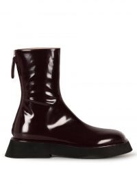 WANDLER Rosa burgundy patent-leather ankle boots / womens chunky rubber sole boots / women’s high shine winter footwear