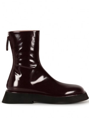 WANDLER Rosa burgundy patent-leather ankle boots / womens chunky rubber sole boots / women’s high shine winter footwear