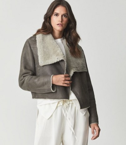 REISS CELESTE SHEARLING JACKET BROWN ~ women’s luxe winter jackets ~ womens luxury outerwear - flipped