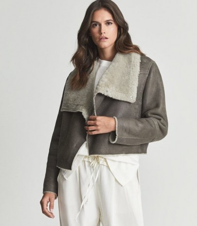 REISS CELESTE SHEARLING JACKET BROWN ~ women’s luxe winter jackets ~ womens luxury outerwear