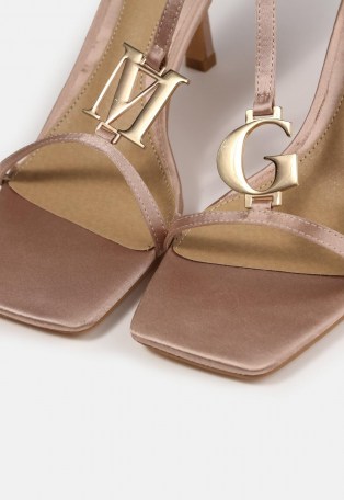 MISSGUIDED champagne mg branded heeled sandals – strappy square toe mid heels