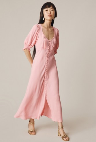 GHOST COCO DRESS in Pink ~ short volume sleeve button through dresses - flipped