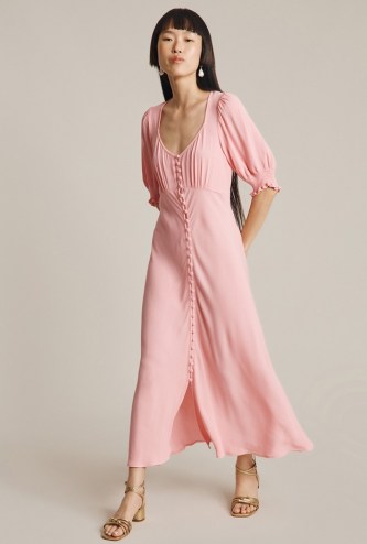 GHOST COCO DRESS in Pink ~ short volume sleeve button through dresses