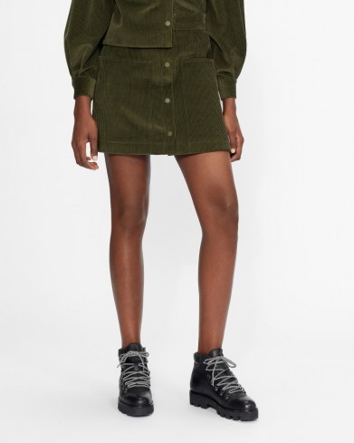 TED BAKER OMARAH Cord A-line mini skirt Khaki ~ green corduroy skirts