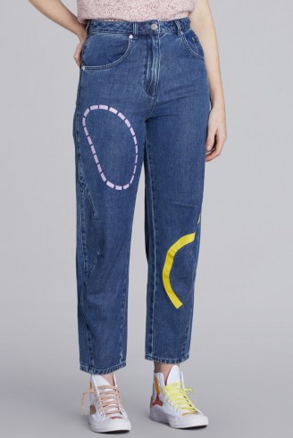 Ellen Rutt x Gorman CUT&PASTE JEAN | womens organic and recycled cotton blend jeans | women’s sustainable printed blue denim - flipped