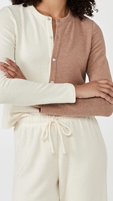 DONNI Duo Sweater Cardi in Creme/Camel ~ cream and light brown two tone cardigans ~ neutral knits - flipped