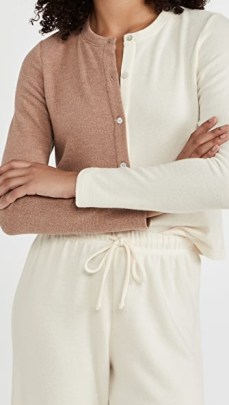DONNI Duo Sweater Cardi in Creme/Camel ~ cream and light brown two tone cardigans ~ neutral knits
