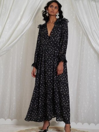 sister jane DREAM GRANDMA’S HOUSE Familiar Floral Maxi Dress Black / long floaty romantic lace trim dresses - flipped