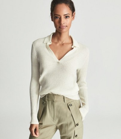 REISS EMMERSON ALPACA BLEND RUGBY TOP CREAM ~ essential luxe knitwear ~ womens casual knitted tops