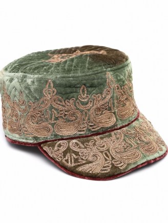 ETRO paisley-embroidered velvet hat – luxe peaked hats – womens chic accessories - flipped