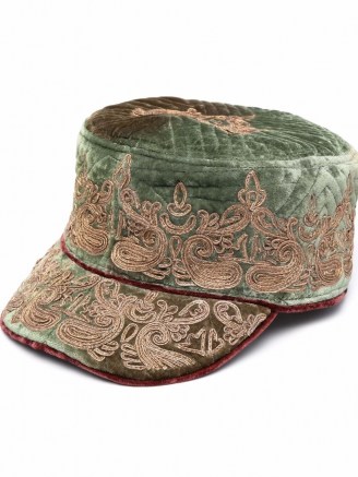 ETRO paisley-embroidered velvet hat – luxe peaked hats – womens chic accessories