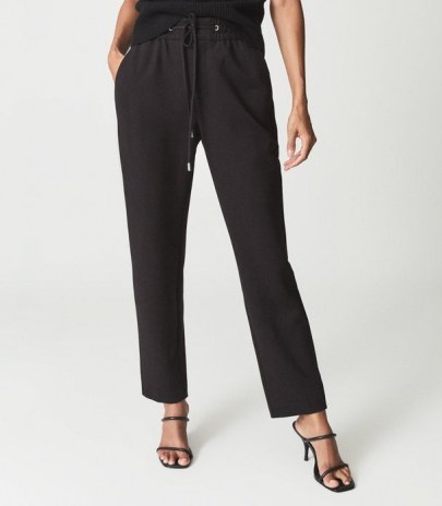 REISS EVE PULL ON FORMAL JOGGERS BLACK ~ women’s drawstring waist jogging bottoms ~ essential casual style - flipped