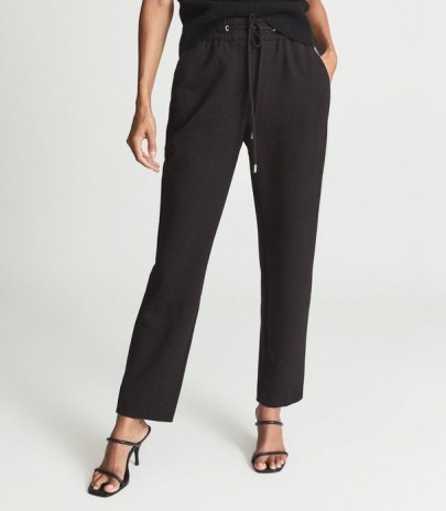 REISS EVE PULL ON FORMAL JOGGERS BLACK ~ women’s drawstring waist jogging bottoms ~ essential casual style