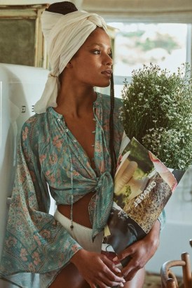 SPELL FARRAH BLOUSE Aqua / paisley floral print wide sleeve floaty blouses / boho inspired fashion / bohemian style clothing - flipped